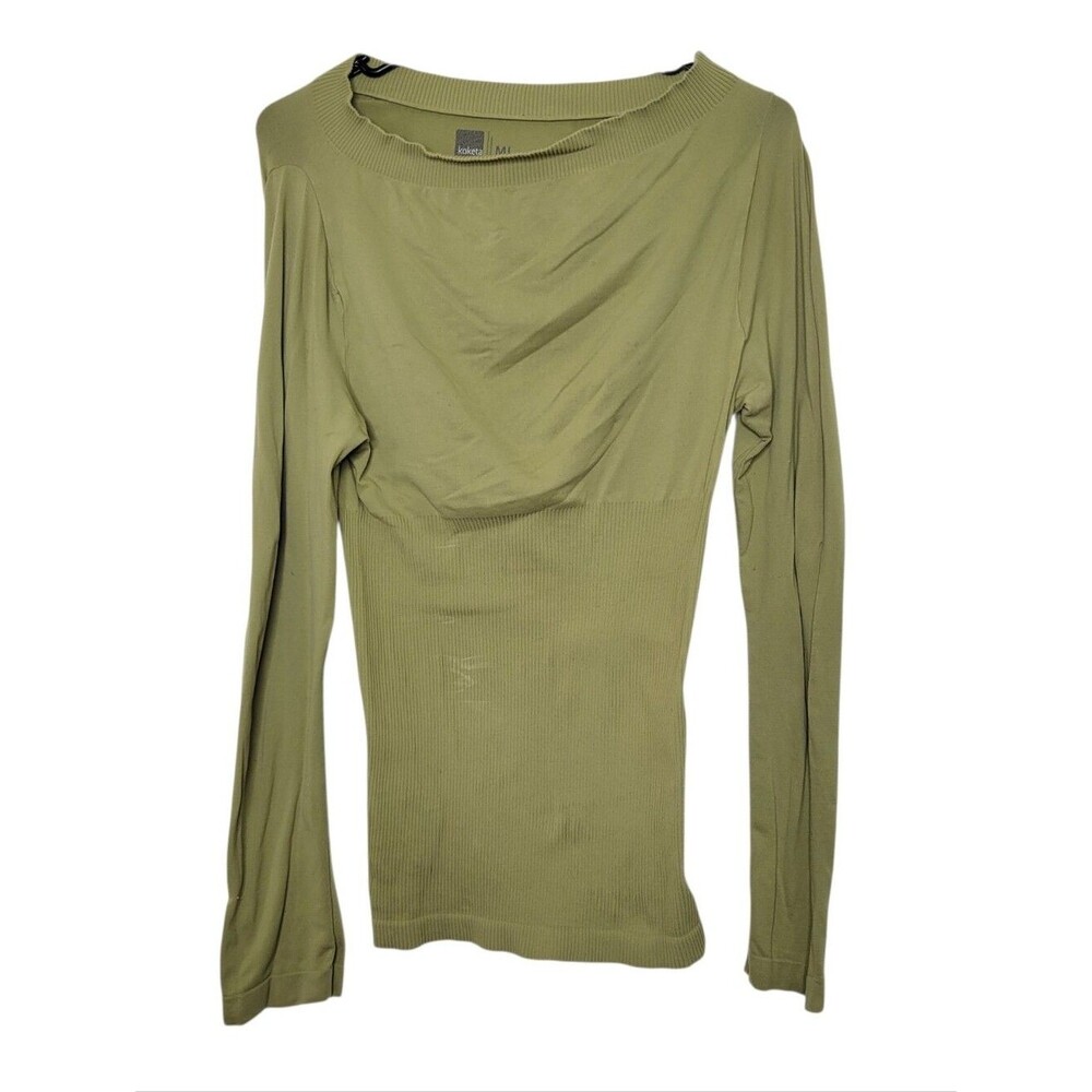 Koketa Size M/L Olive Green Long Sleeve Fitted Seamless Shirt Top
